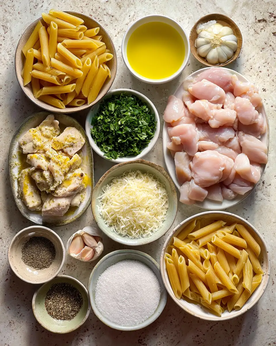 Ingredients for Irresistible Creamy Garlic Chicken Penne Recipe to Satisfy Your Cravings
