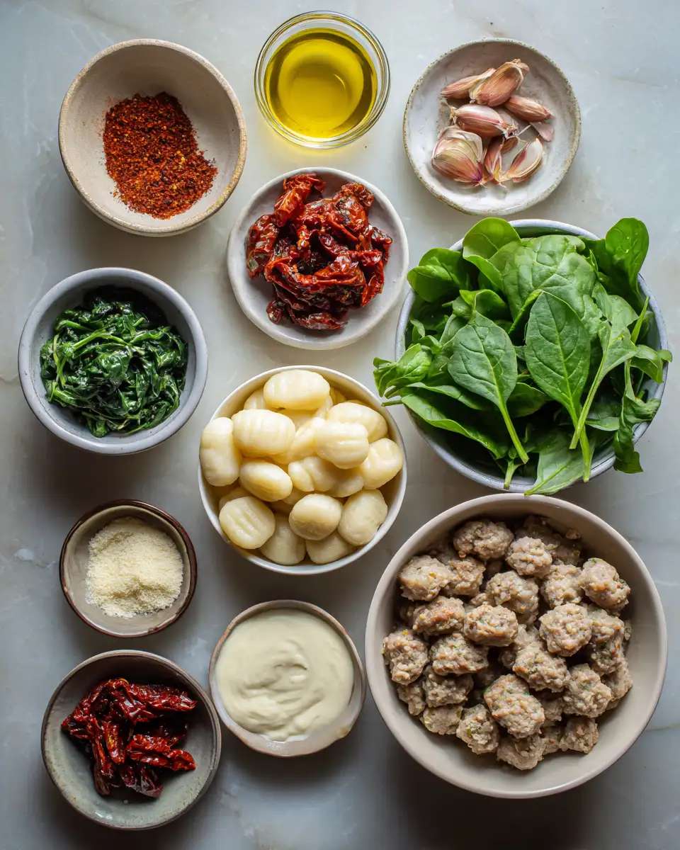 Ingredients for Deliciously Dreamy Creamy Tuscan Sausage Gnocchi Recipe