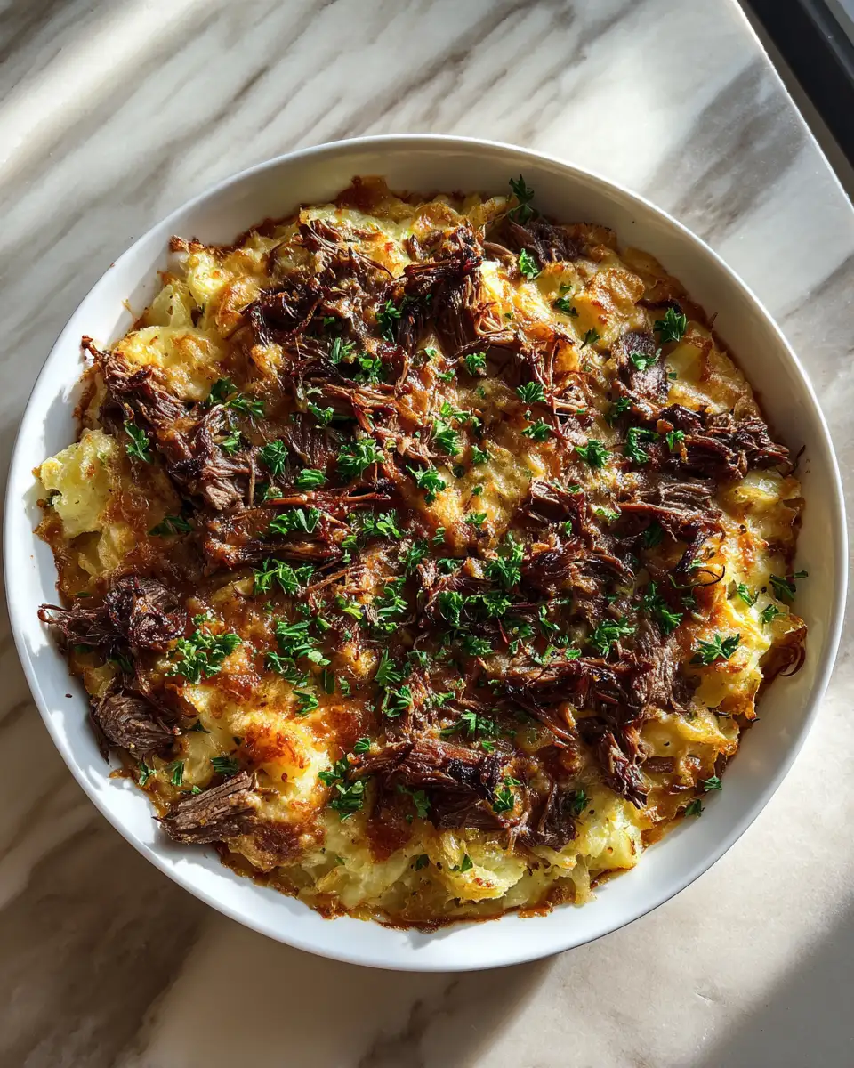 Final dish - Deliciously Savory French Onion Beef Casserole Your Family Will Love