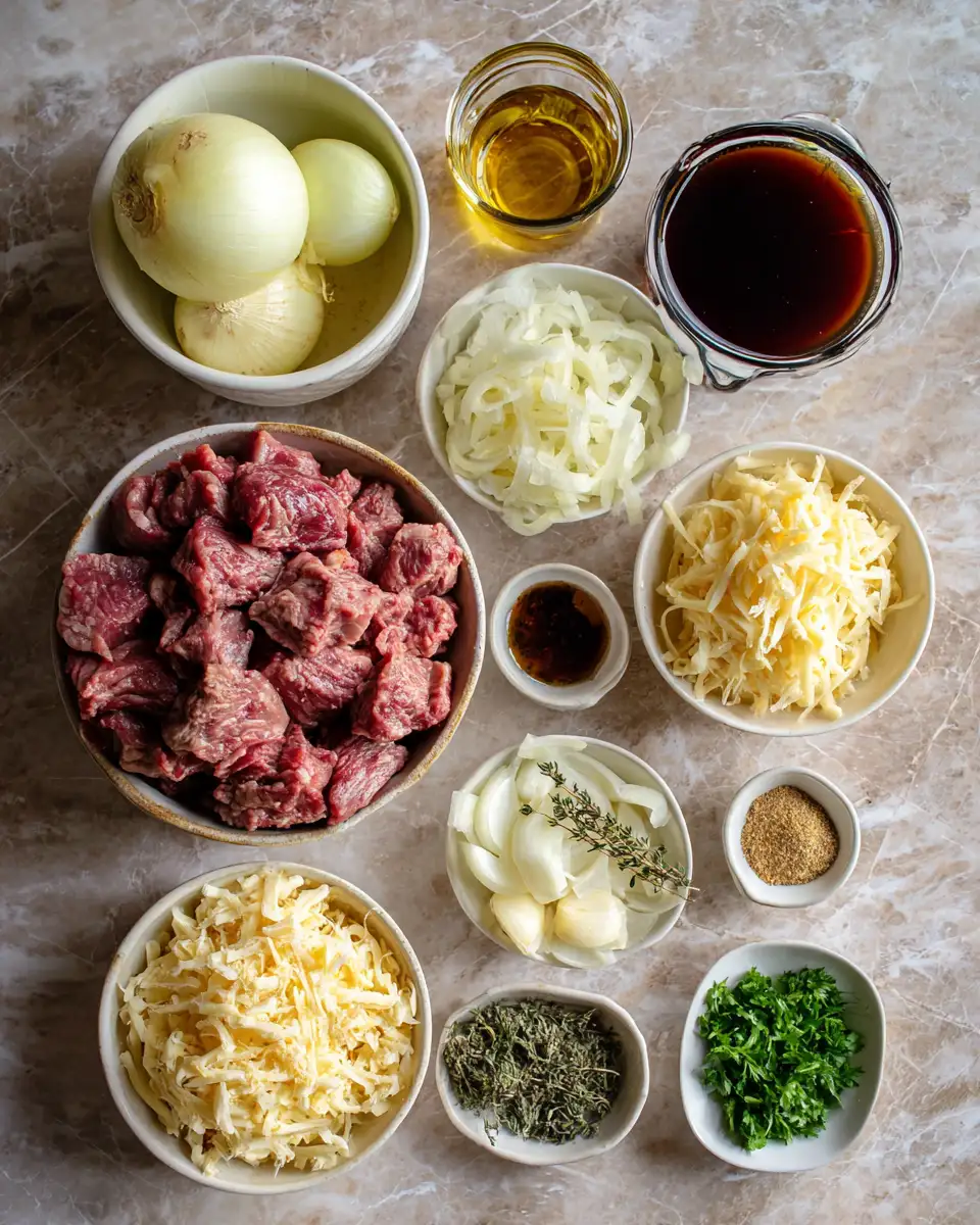 Ingredients for Deliciously Savory French Onion Beef Casserole Your Family Will Love