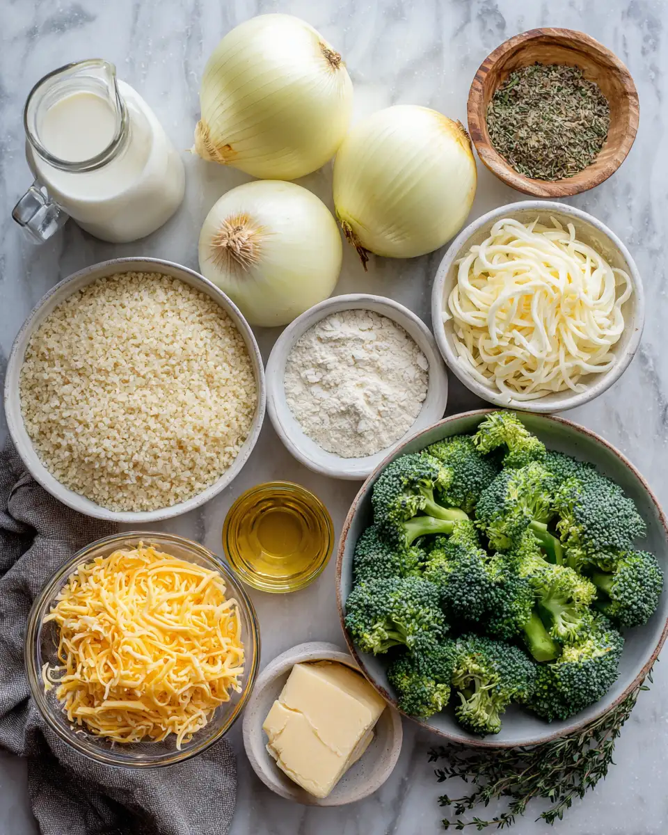 Ingredients for Deliciously Cozy French Onion Broccoli Cheese Casserole Recipe to Satisfy Your Cravings
