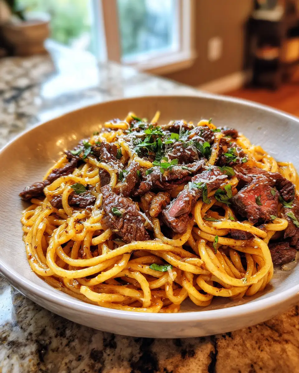 Final dish - Irresistible Garlic Butter Beef Pasta Recipe You Need to Try