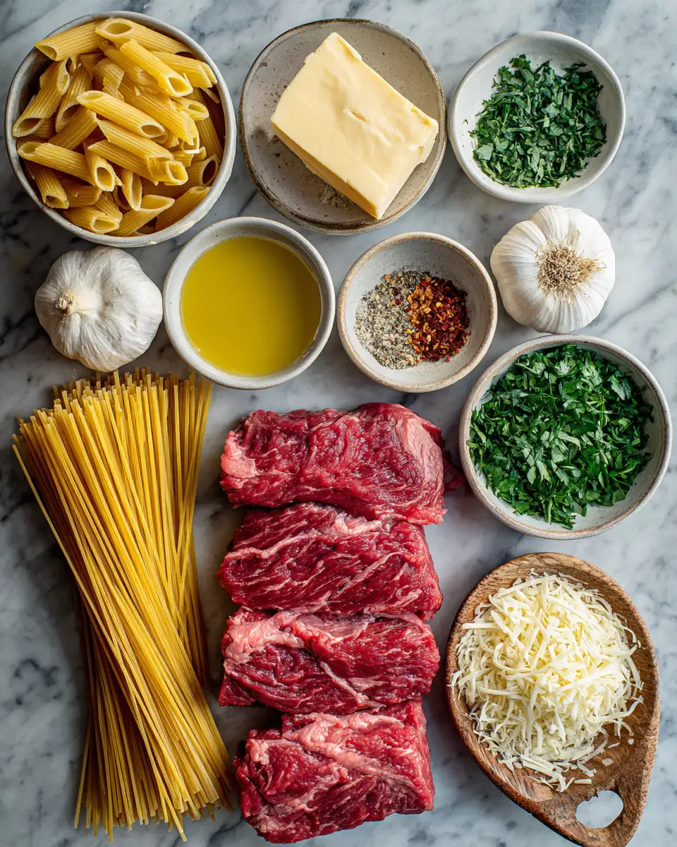Ingredients for Irresistible Garlic Butter Beef Pasta Recipe You Need to Try