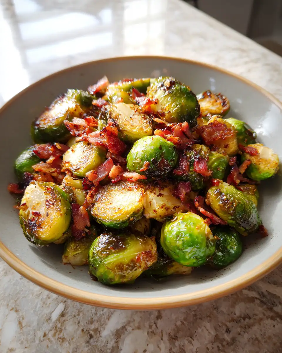 Final dish - Irresistible Honey Glazed Roasted Brussels Sprouts with Crispy Bacon