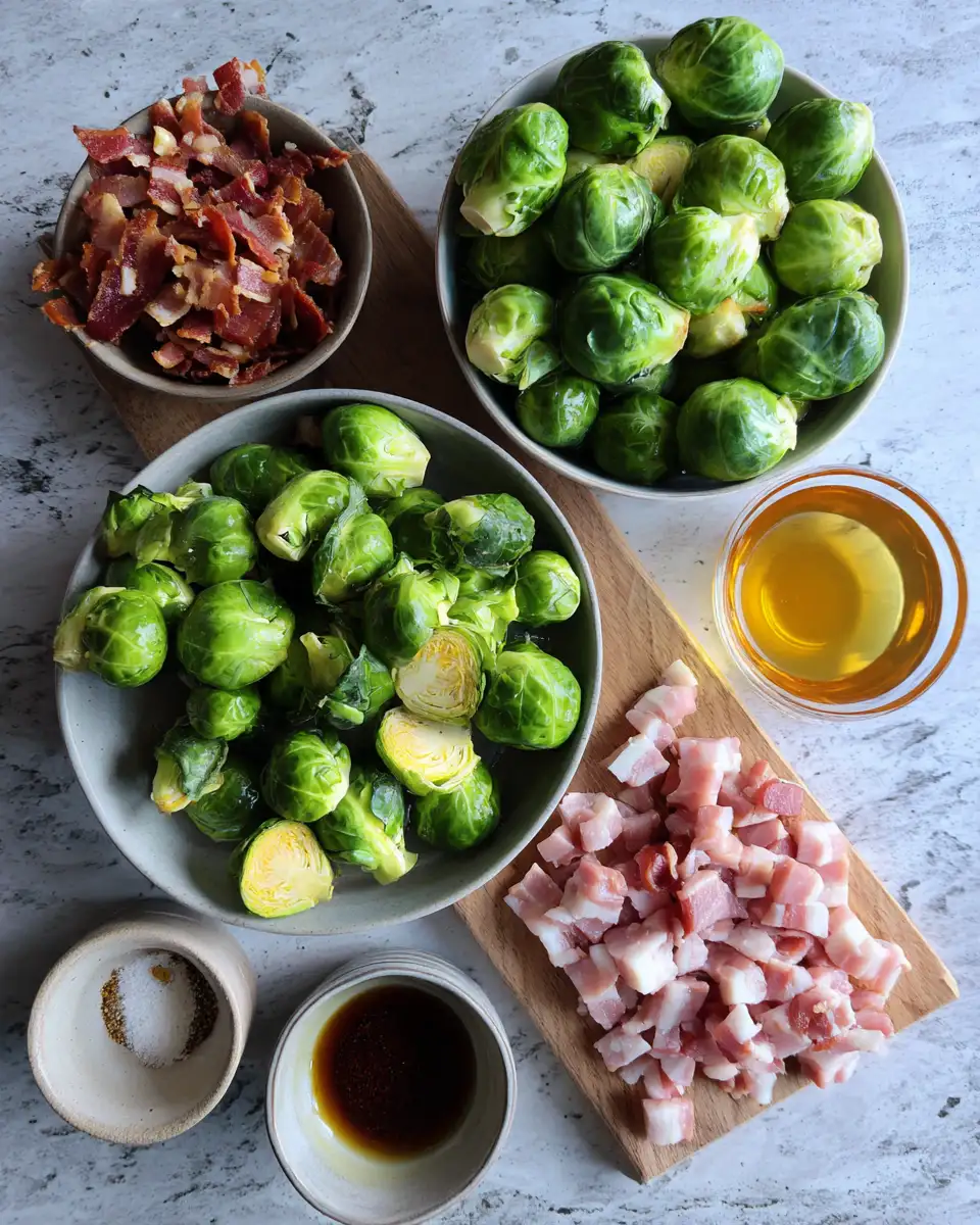 Ingredients for Irresistible Honey Glazed Roasted Brussels Sprouts with Crispy Bacon