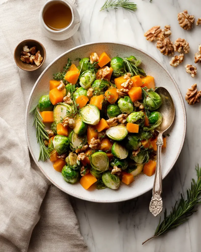Sweet and Savory Maple Glazed Brussels Sprouts and Butternut Squash Salad - Featured Image