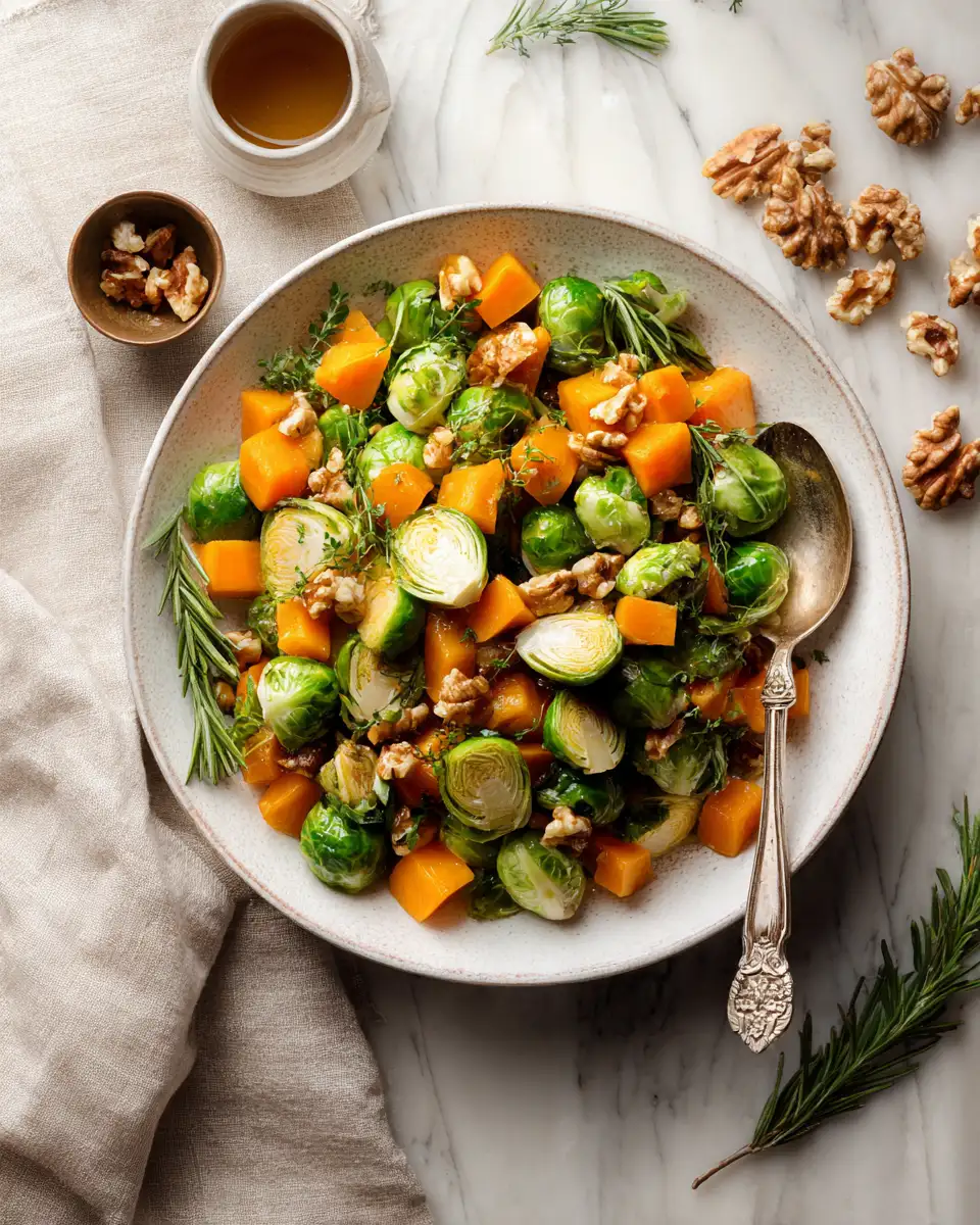 Sweet and Savory Maple Glazed Brussels Sprouts and Butternut Squash Salad - Featured Image