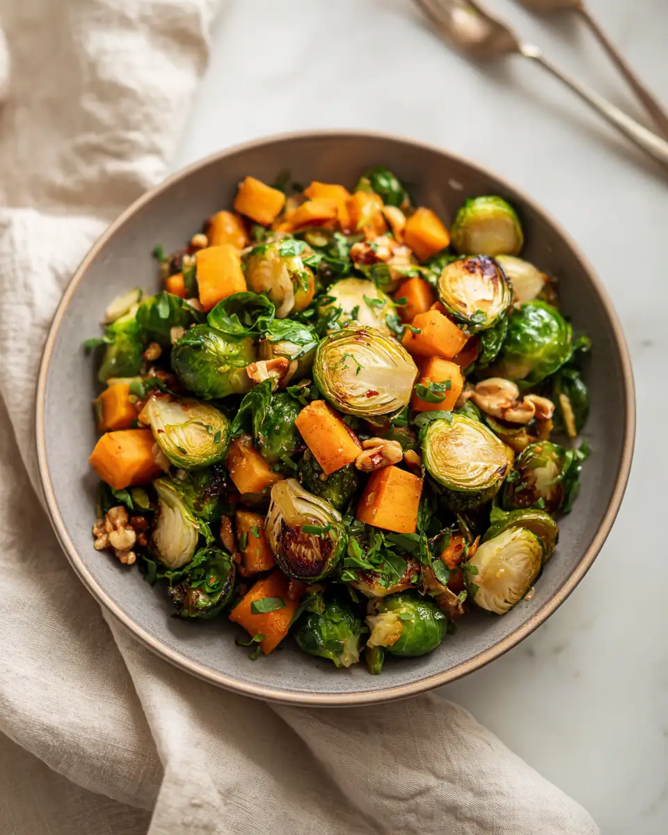 Final dish - Sweet and Savory Maple Glazed Brussels Sprouts and Butternut Squash Salad