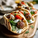 Delicious Mediterranean Meatball Stuffed Pitas with Cool Mint Yogurt Sauce - Featured Image