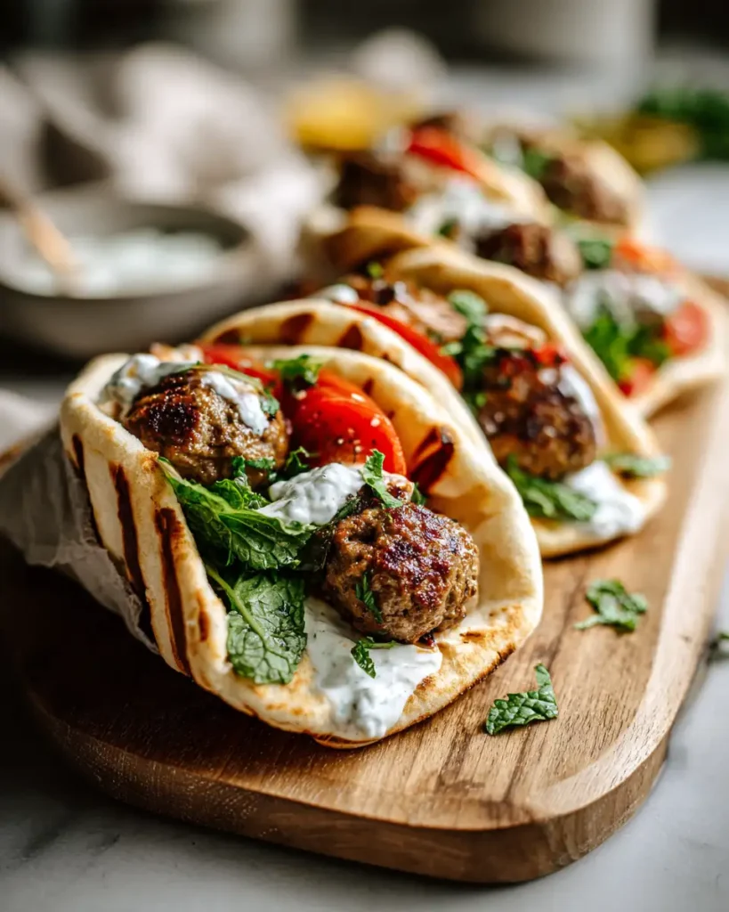 Delicious Mediterranean Meatball Stuffed Pitas with Cool Mint Yogurt Sauce - Featured Image