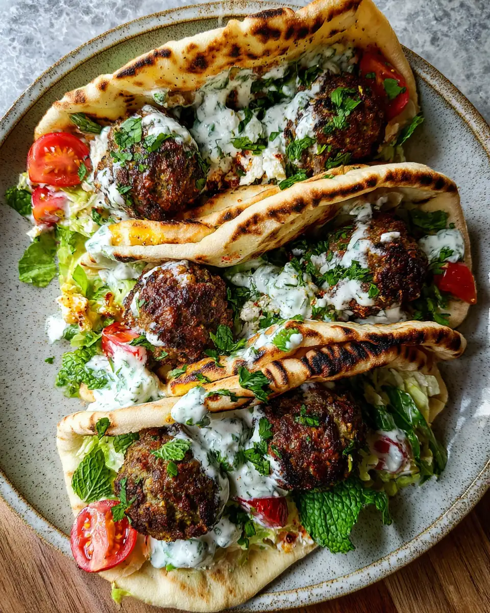 Final dish - Delicious Mediterranean Meatball Stuffed Pitas with Cool Mint Yogurt Sauce