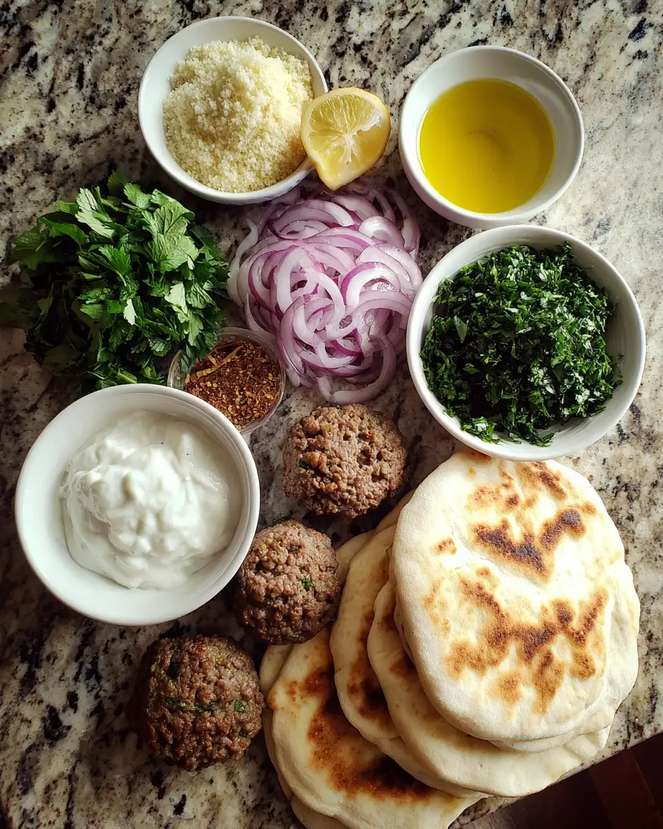 Ingredients for Delicious Mediterranean Meatball Stuffed Pitas with Cool Mint Yogurt Sauce