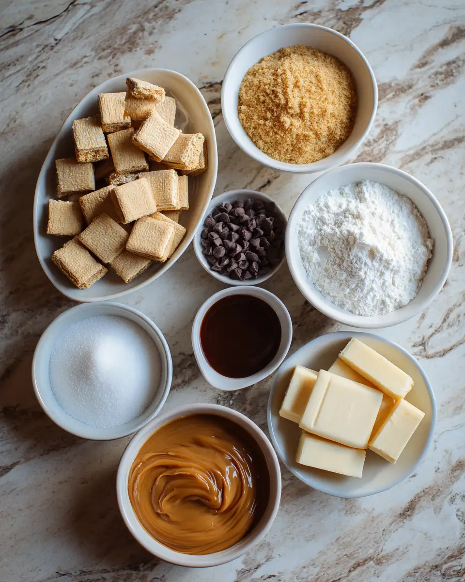 Ingredients for Irresistible Peanut Butter Chocolate Caramel Cheesecake Bites to Satisfy Your Sweet Tooth
