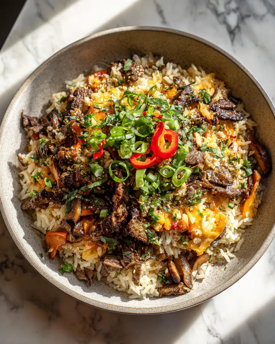 Final dish - Ultimate Philly Cheesesteak Rice Bowls Recipe to Satisfy Your Cravings