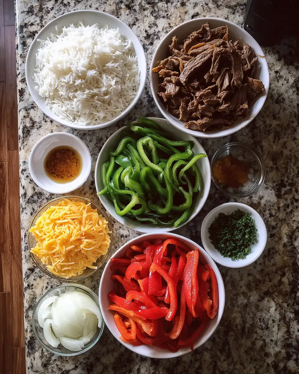 Ingredients for Ultimate Philly Cheesesteak Rice Bowls Recipe to Satisfy Your Cravings