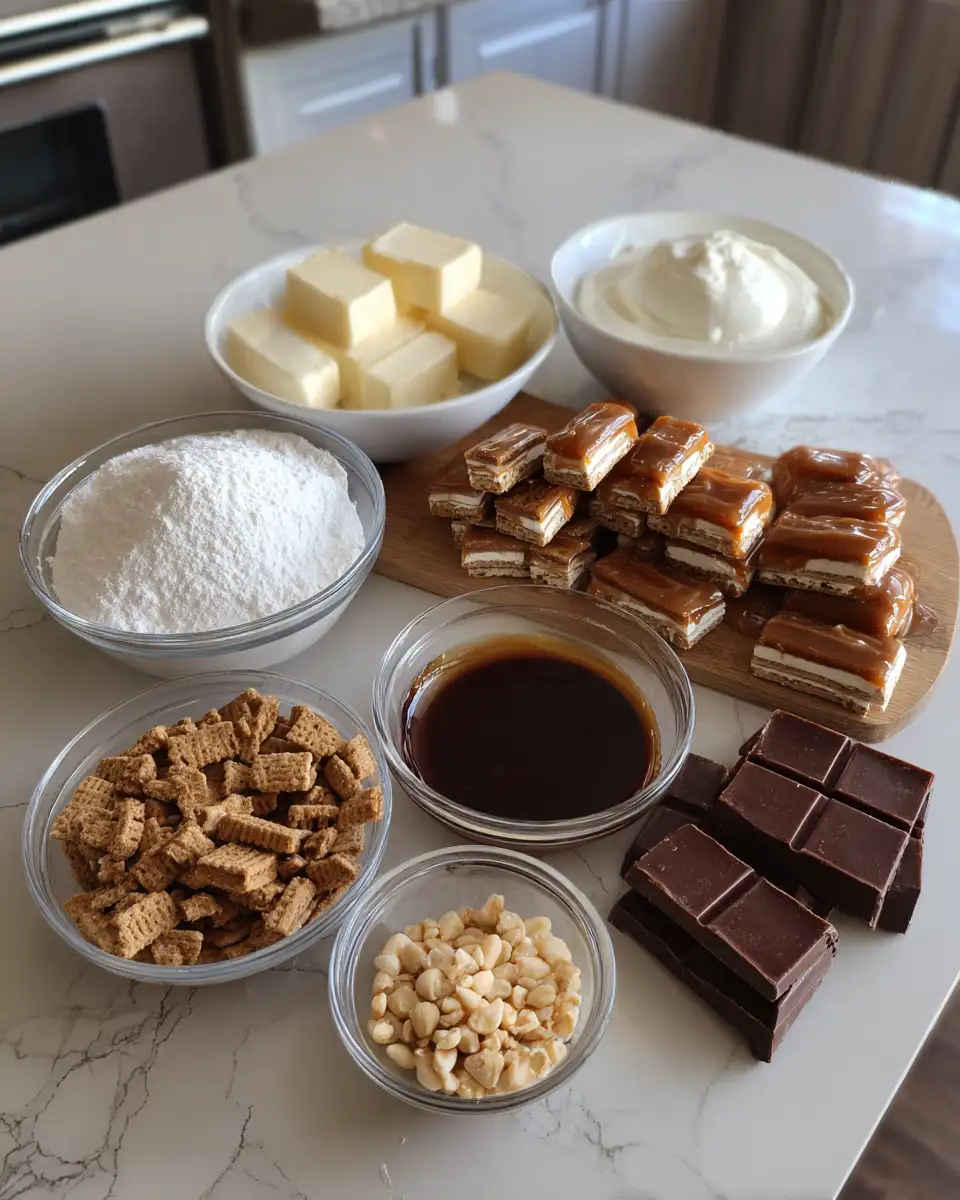 Ingredients for Irresistible Snickers Caramel Cheesecake Bites That Will Satisfy Your Sweet Tooth