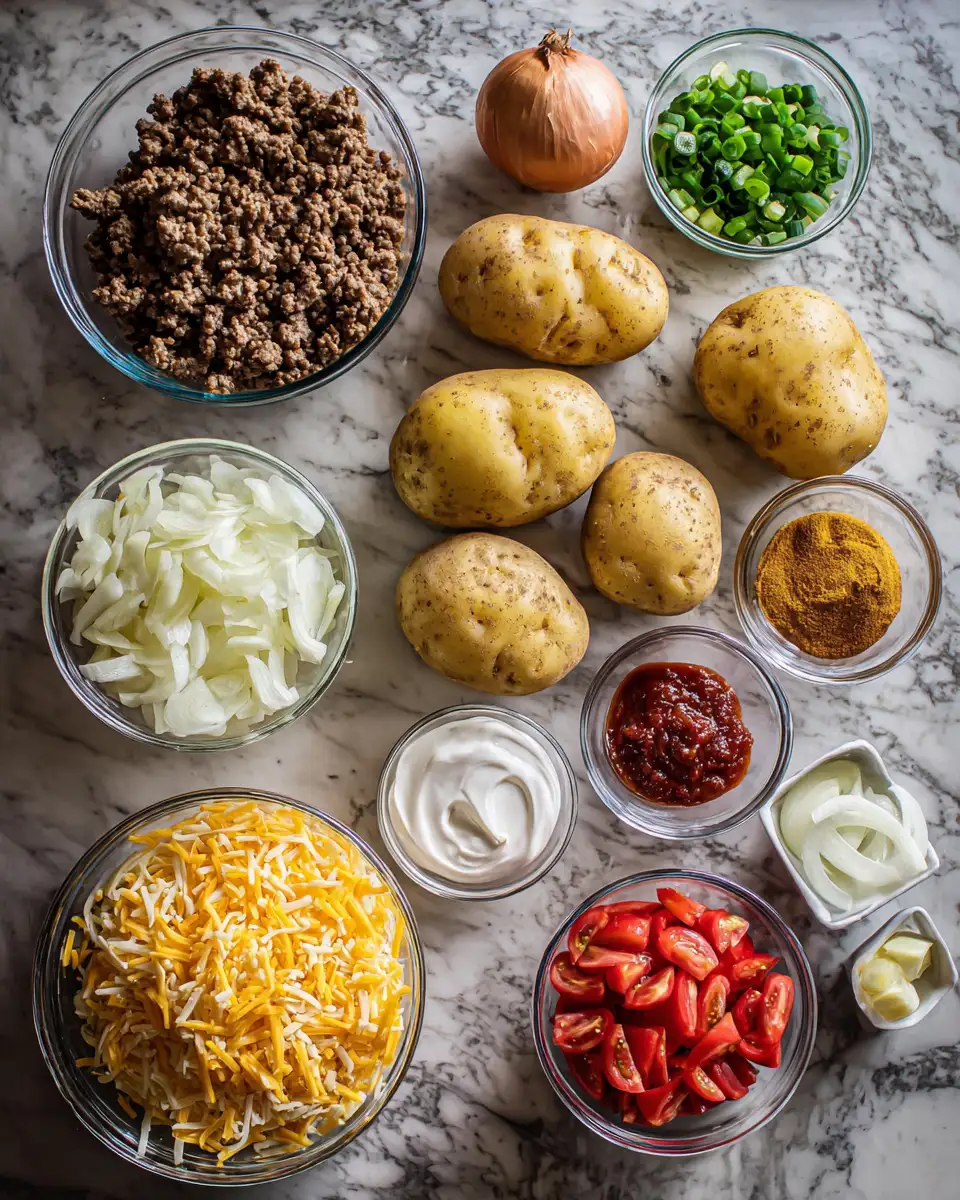 Ingredients for Ultimate Cheeseburger Potato Casserole Recipe for a Comfort Food Feast