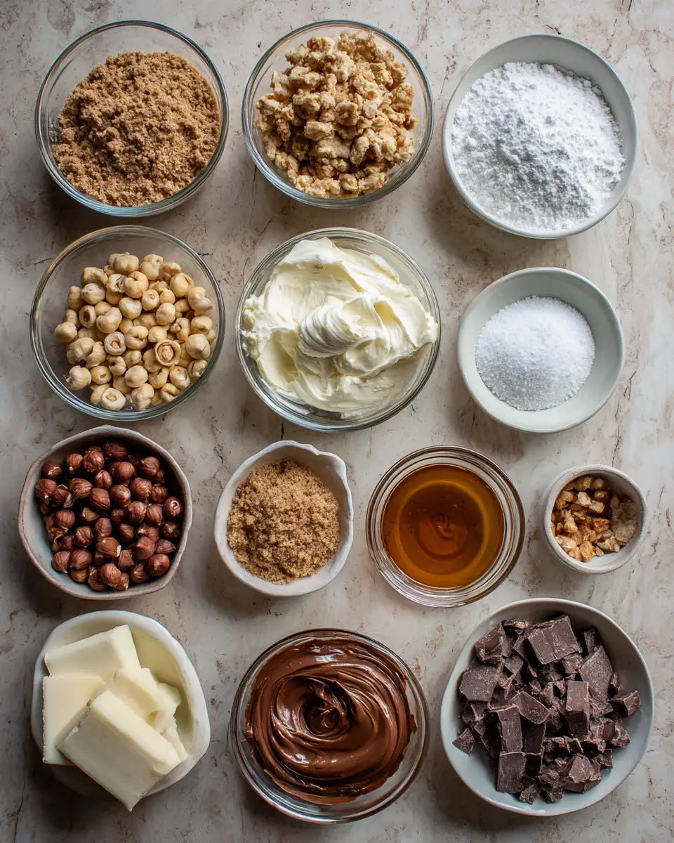 Ingredients for Irresistible Chocolate Hazelnut Mini Cheesecakes to Satisfy Your Sweet Tooth
