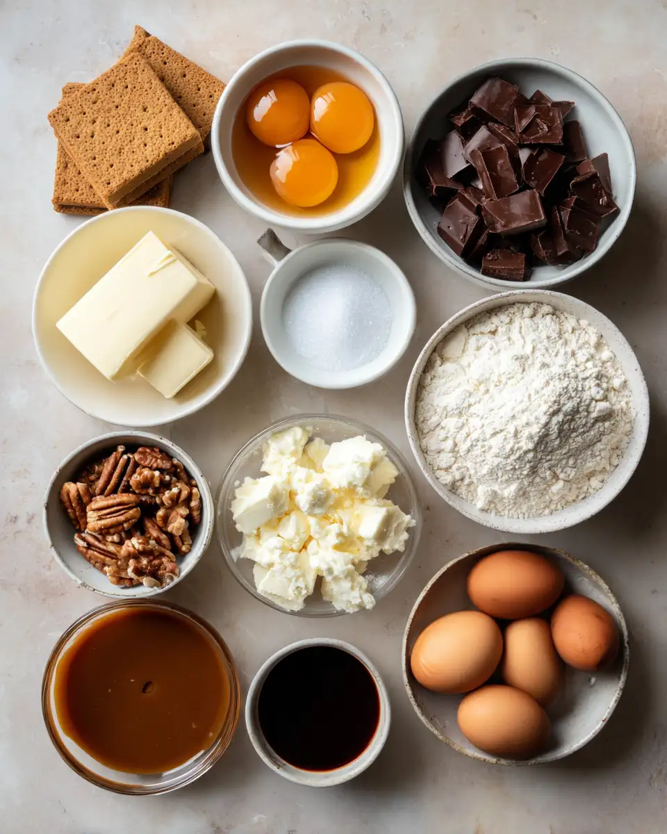 Ingredients for Irresistible Chocolate Turtle Cheesecake Bars You Need to Try