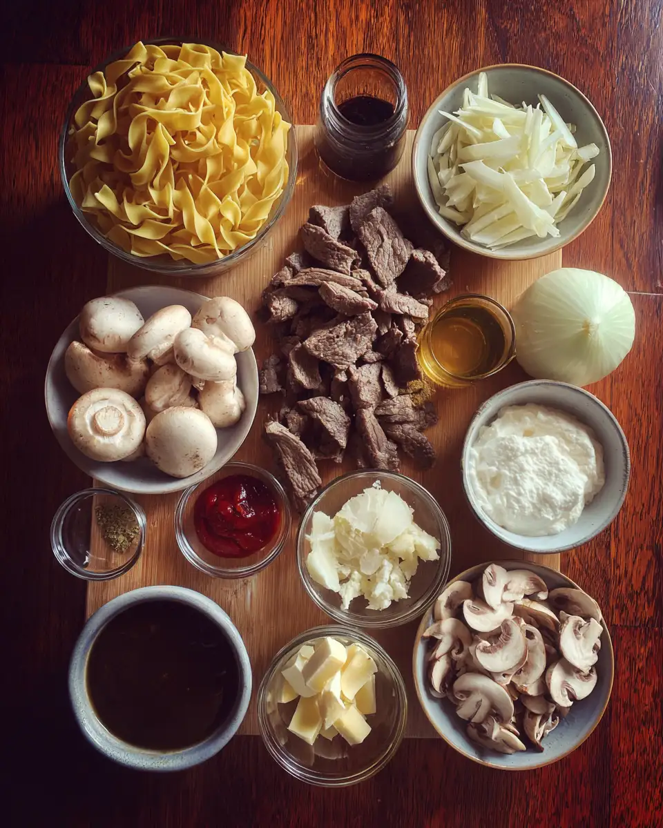 Ingredients for Irresistible Creamy Beef Stroganoff Pasta Recipe to Satisfy Your Cravings