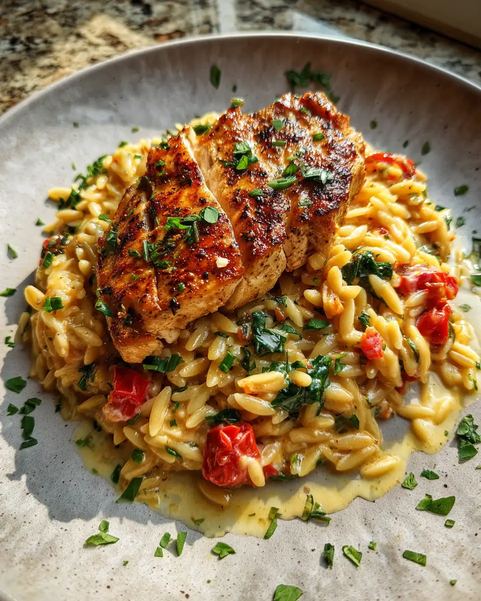 Final dish - Irresistible Creamy Tuscan Chicken Orzo Recipe to Satisfy Your Cravings