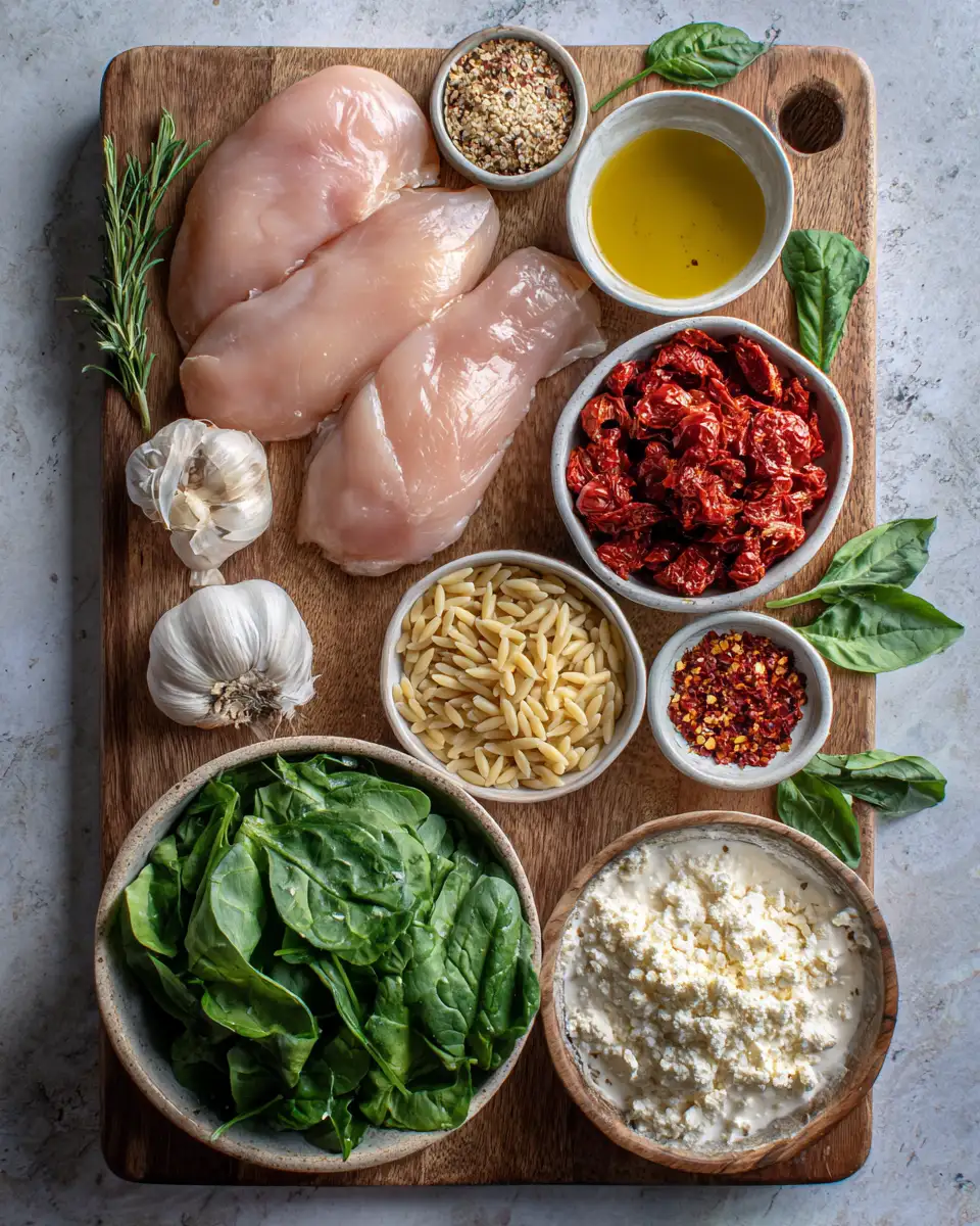 Ingredients for Irresistible Creamy Tuscan Chicken Orzo Recipe to Satisfy Your Cravings