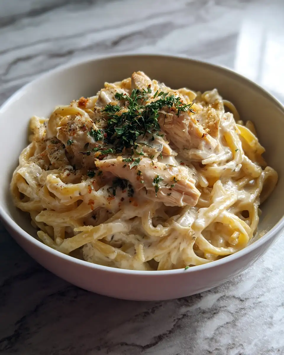 Final dish - Creamy Crockpot Chicken Alfredo Pasta Your New Favorite Comfort Food