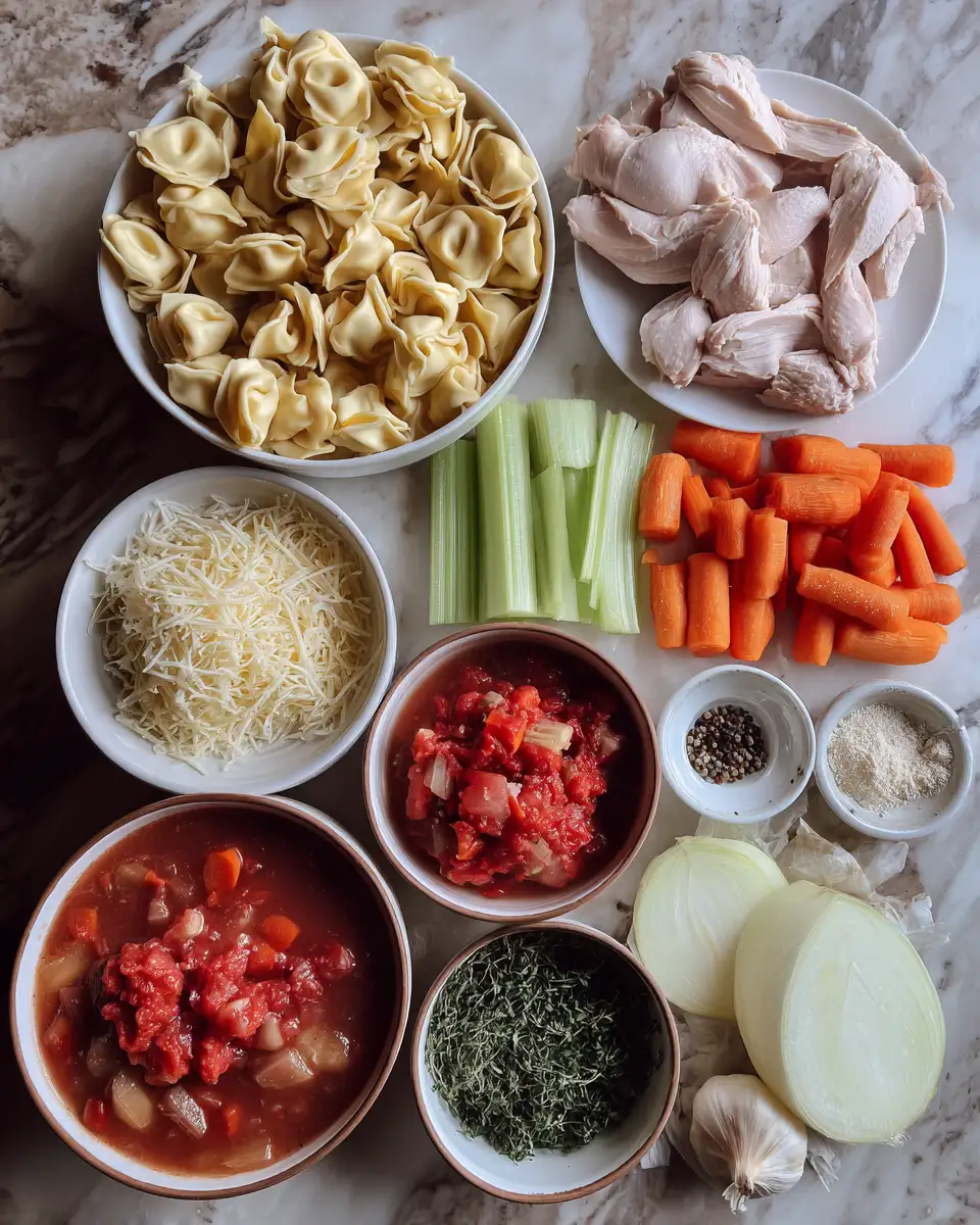 Ingredients for Hearty and Cozy Crockpot Chicken Tortellini Soup Recipe to Warm Your Soul