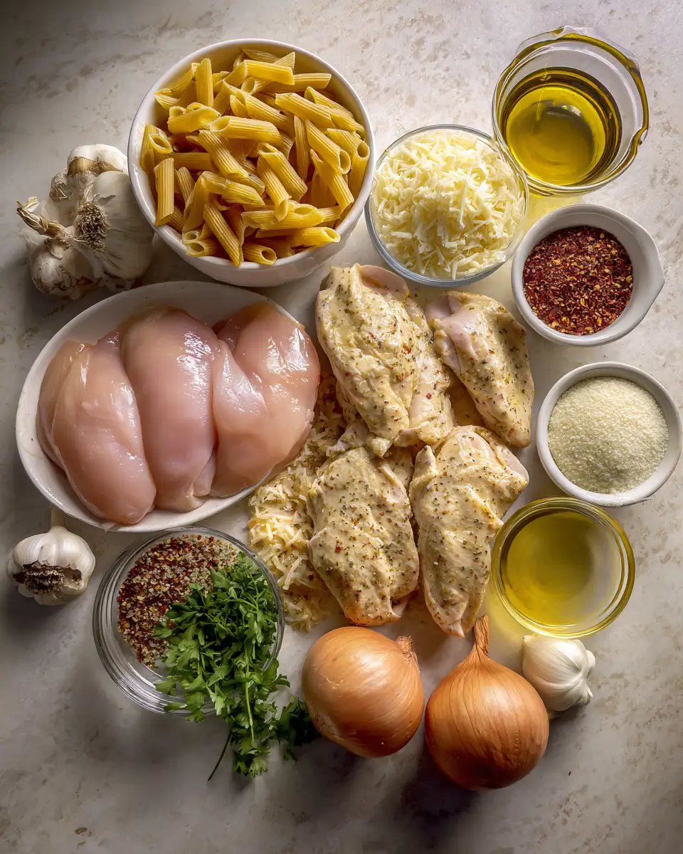 Ingredients for Deliciously Easy Crockpot Creamy Chicken Pasta Recipe to Satisfy Your Cravings
