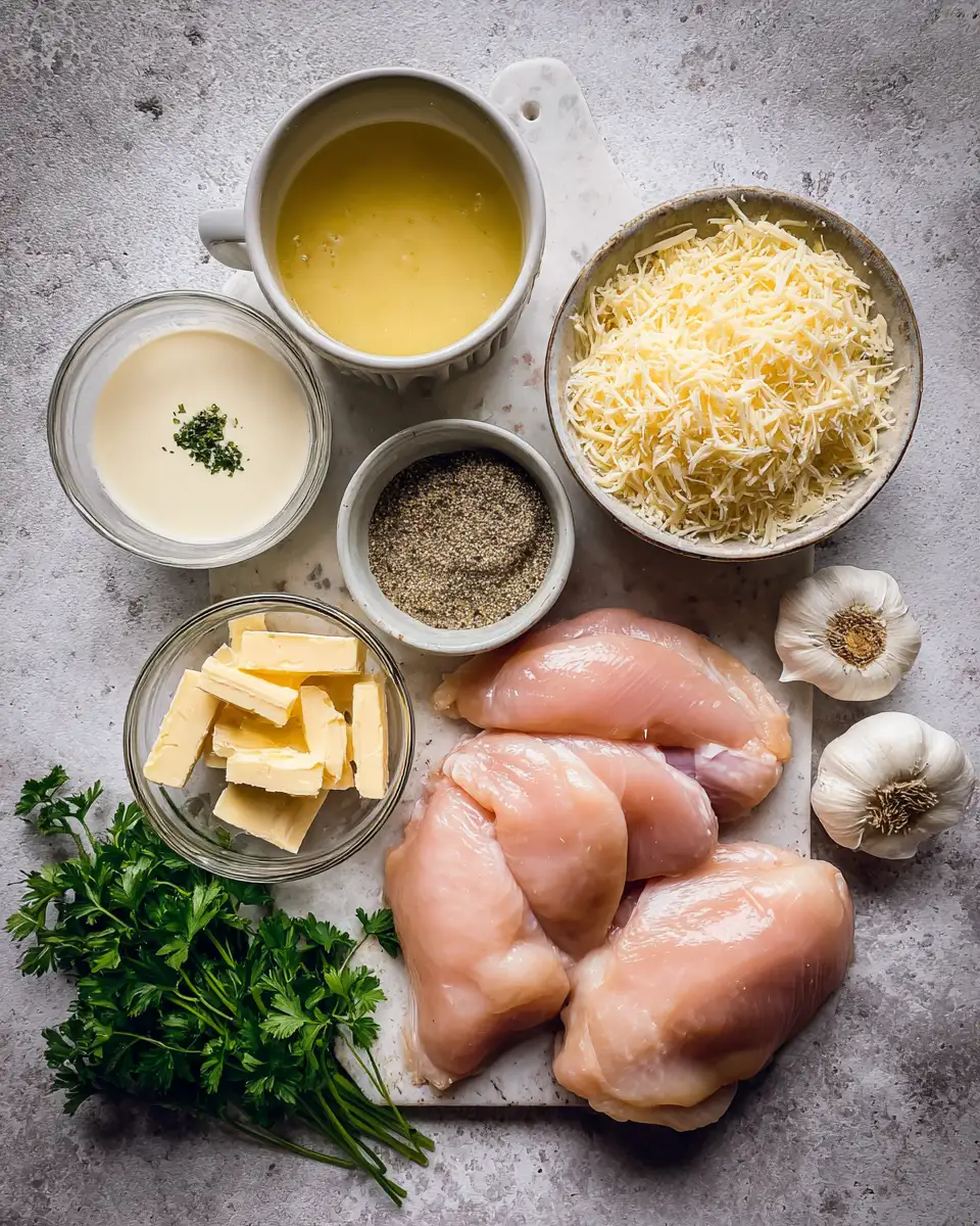 Ingredients for Irresistible Crockpot Garlic Parmesan Chicken Recipe for Effortless Flavor
