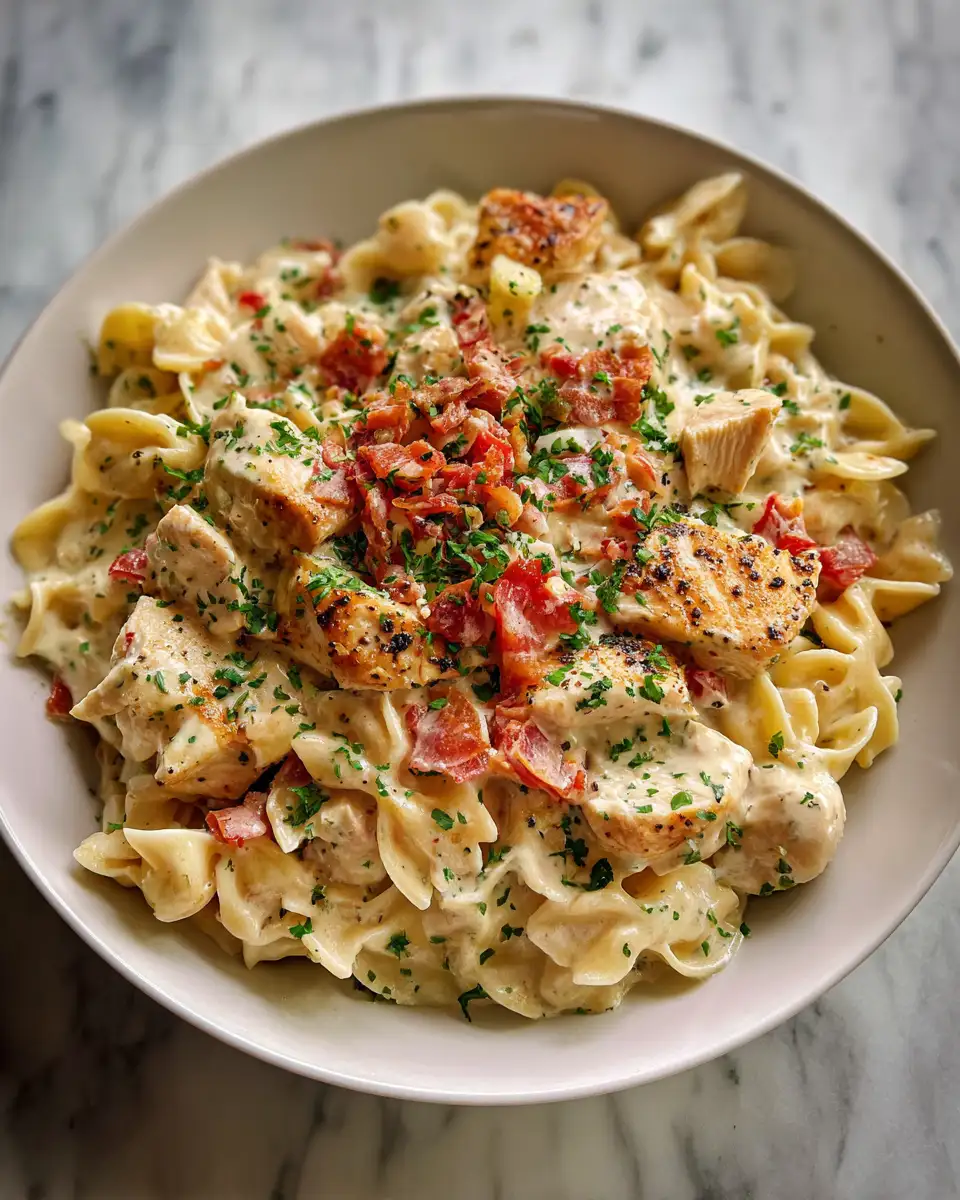 Final dish - Creamy Crockpot Tuscan Chicken Pasta Perfect for Easy Weeknight Dinners