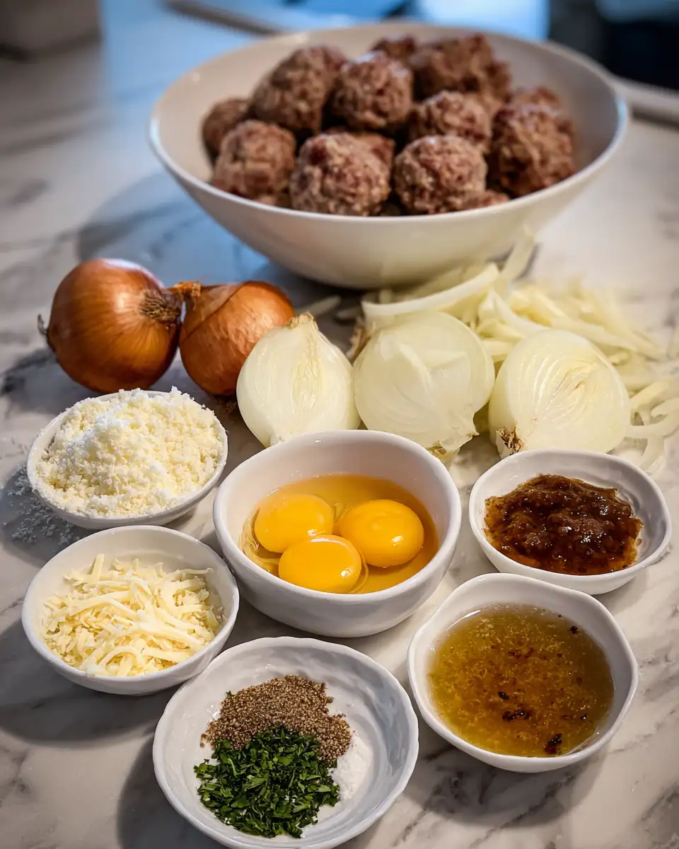 Ingredients for Irresistible French Onion Beef Meatballs Perfect for Any Meal