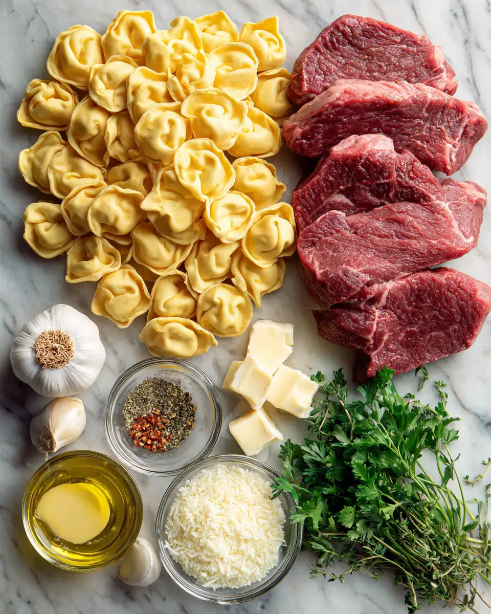Ingredients for Irresistible Garlic Butter Steak Tortellini Recipe to Satisfy Your Cravings