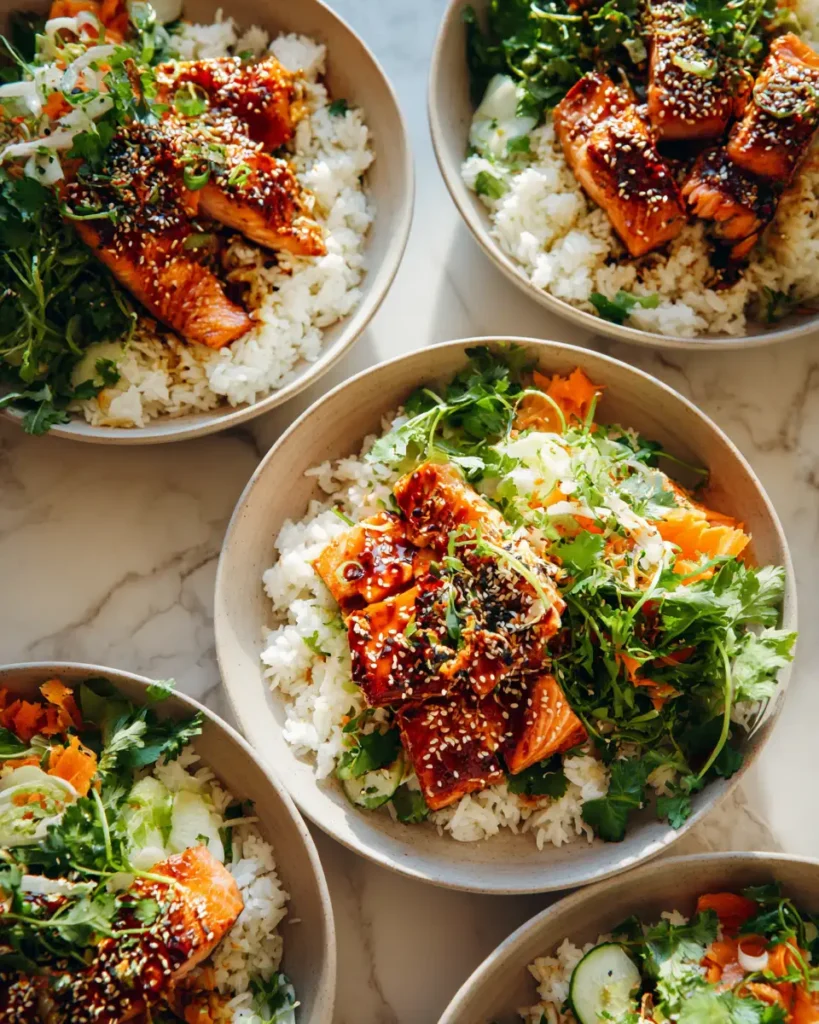 Sweet and Spicy Honey Sriracha Salmon Rice Bowls You Need to Try - Featured Image