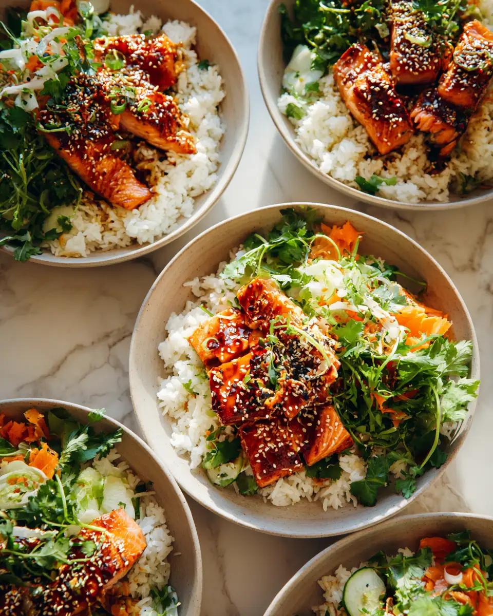 Sweet and Spicy Honey Sriracha Salmon Rice Bowls You Need to Try - Featured Image
