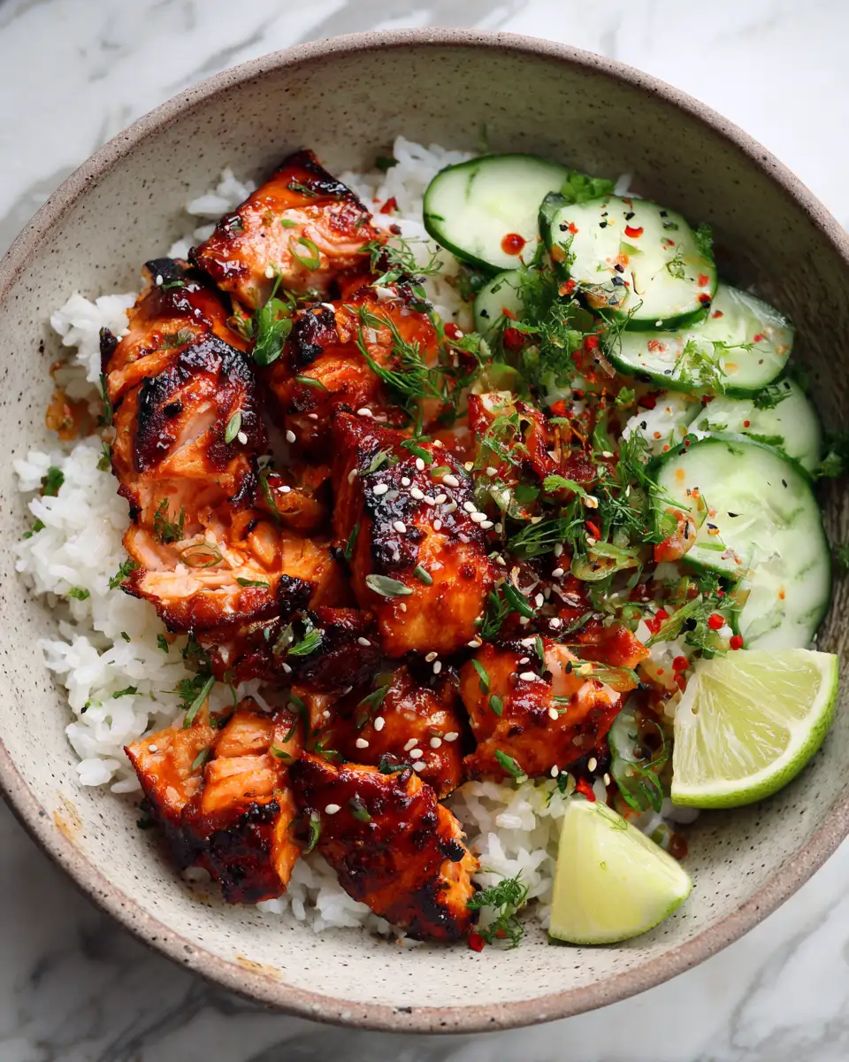 Final dish - Sweet and Spicy Honey Sriracha Salmon Rice Bowls You Need to Try