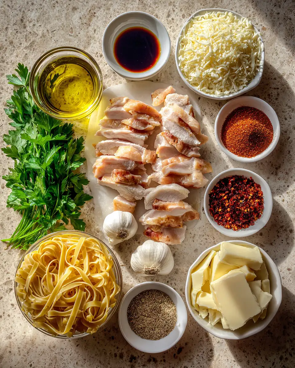 Ingredients for Spicy Sweet Heat Hot Honey Chicken Alfredo Pasta You Need to Try