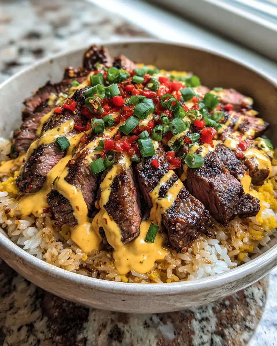 Final dish - Ultimate Steak Queso Rice Bowl Recipe for a Flavor Explosion